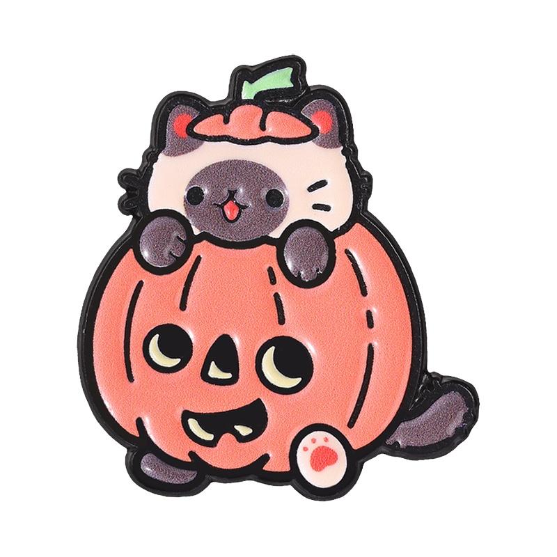 Halloween Cat Ghost Badge Pumpkin Kitten Enamel Pins Spooky Jack‑o‑Lantern Brooch Cute Creepy Punk Accessories Decor Gift