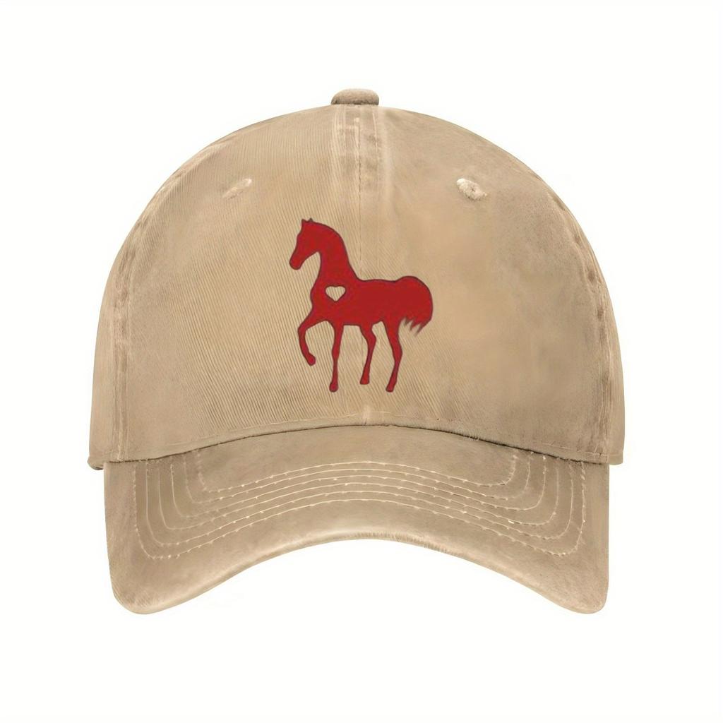 Red Heart Horse Graphic Baseball Cap Unisex Polyester Distressed Casual Adjustable Sport Sun Hat