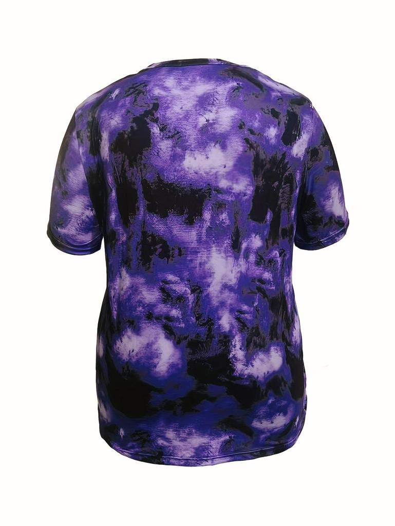 Plus Size Tie-Dye V-Neck Top for Women - Purple, Red, Gray