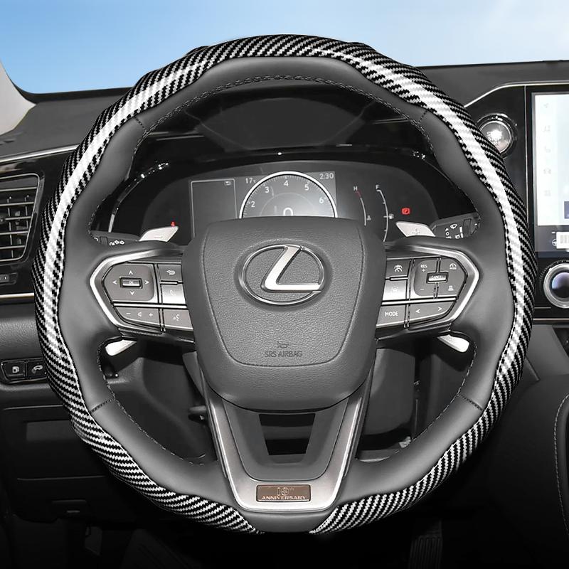 Suitable for Lexus Carbon Fiber Texture Steering Wheel Cover with Snap-On Wave-Shaped Sports Design to Protect Models Such as Rx, Nx, Es, Gx,