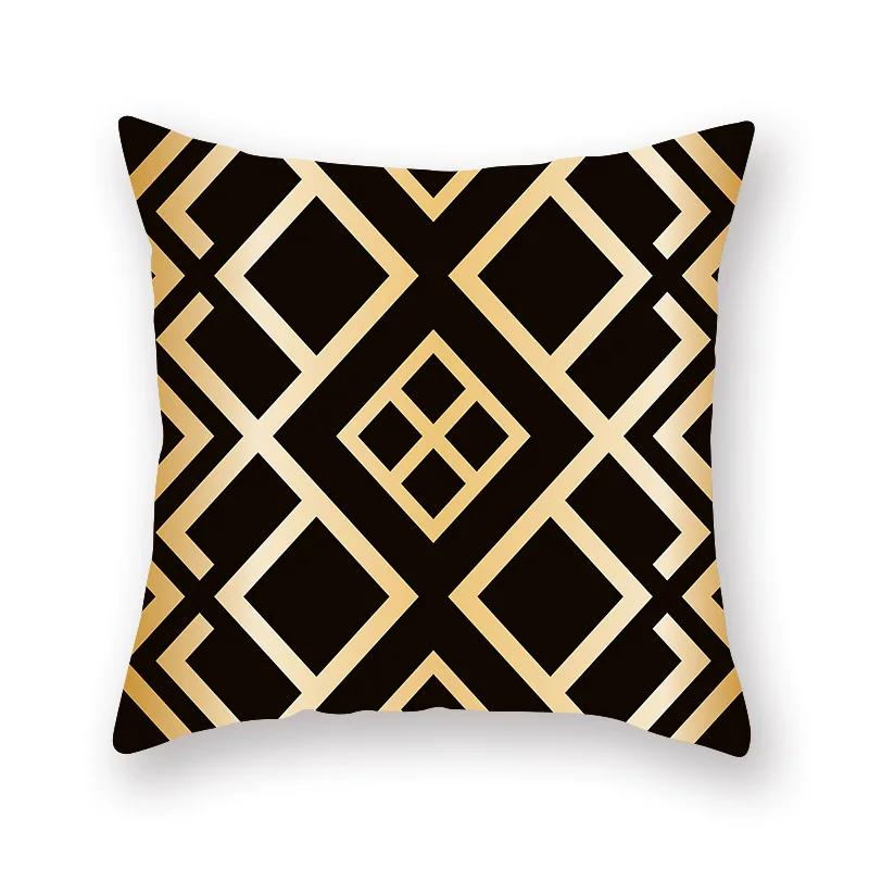 Decorative Throw Pillows Case Polyester Black Gold Geoetric Wave Cushion Cover For Sofa Home Car Bedroom 45X45Cm