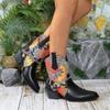 Large Size Autumn and Winter Women's Boots Flower Multi-colored Metal Chain V-mouth Western Cowboy Boots