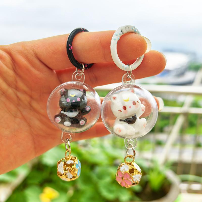 1PC Bag Ornament Accessory Cartoon Cat Keyring Cute Hanging Pendant 3D with Bell Keychain Cat Wind Chime