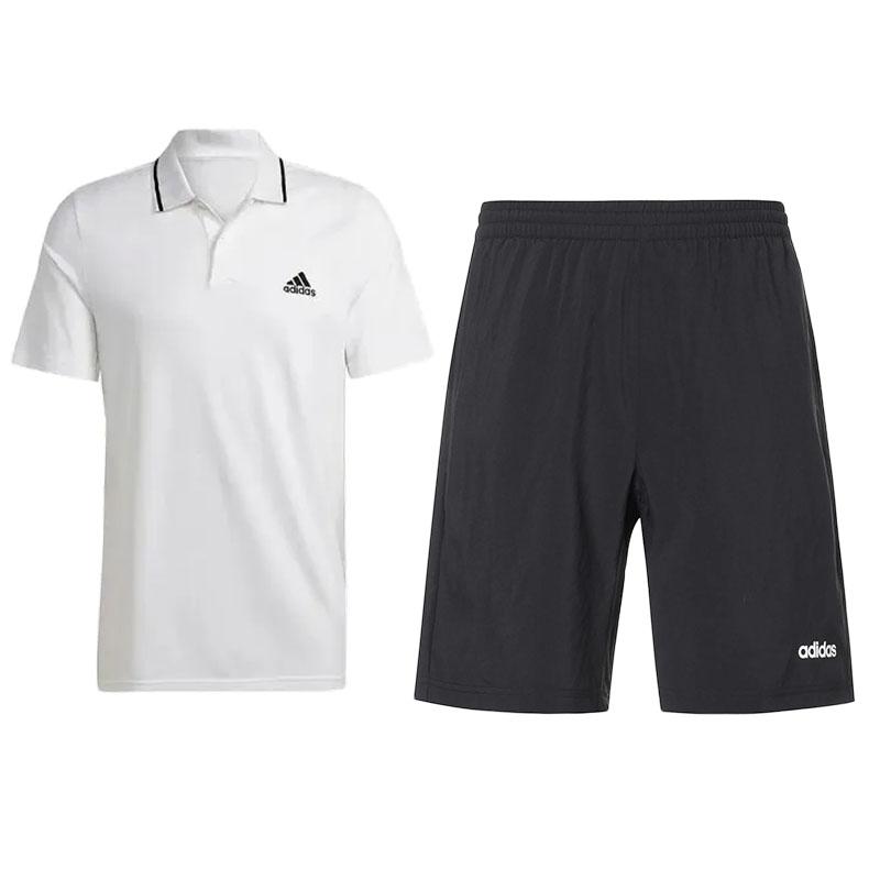 

Повседневный спортивный комплект Adidas с простым однотонным принтом логотипа и коротким рукавом, рубашка-поло и эластичные шорты, спортивная одежда унисекс IC9315+DW9568 L