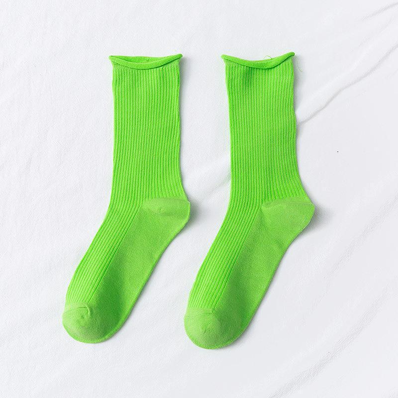 Colorful Socks, Women's Mid-calf Socks, Trendy Spring and Autumn Thin Style, Candy-colored Rolled-up Pile Socks, Dopamine Trendy Socks