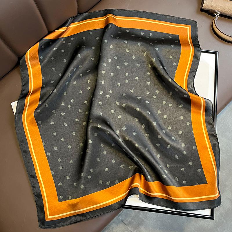 Black gold noble floating ginkgo biloba 53cm mulberry silk silk scarf orange square scarf thin 53*53cm