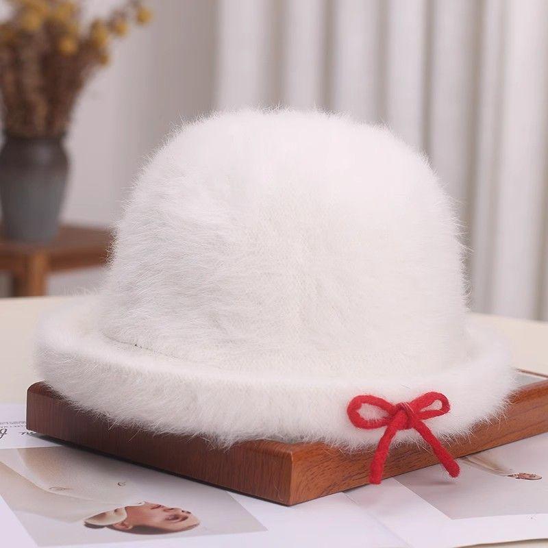 Women’s Hat Fall and Winter Rabbit Fur Heattech Curled Bucket Hat Sweetbowsstuffed Basin Hat Fashion Top Hat