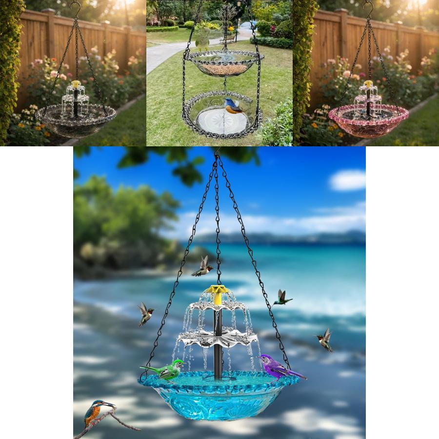 Bird Feeder And Bird Bath Hanging Decor With Automatic Feed System For Garden And Balcony
