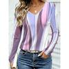 Women's Autumn and Winter 3D Color Striped Printed V-Neck Long Sleeve T-Shirt