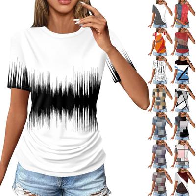 Women's T Shirts Fashion Casual Tops Round Neck  Short Sleeve Printed Tunic