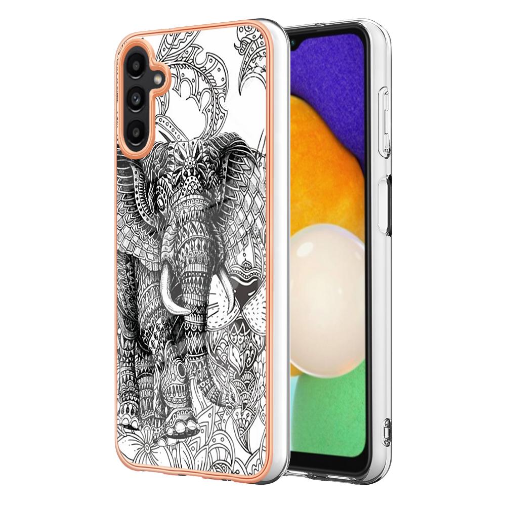 

YB IMD Series-19 Style D For Samsung Galaxy A34 5G IMD Pattern Printing Cover 2.0mm TPU Cell Phone Case Totem Elephant
