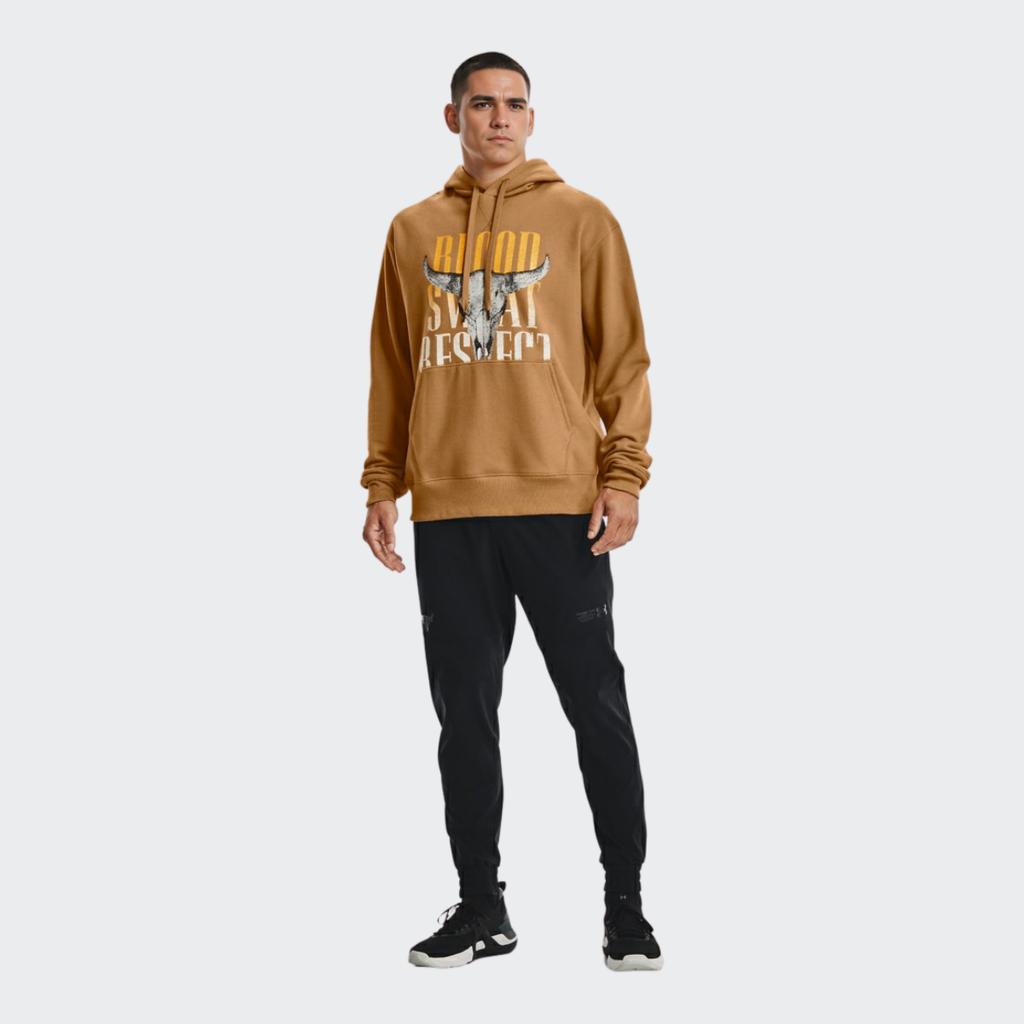 Under Armour Project Rock Johnson Series Training Sports Printed Fleece Hoodie Men Tops Vintage-Brown 1367036-277