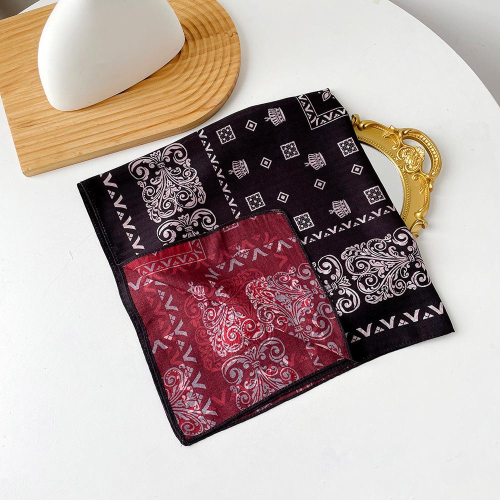 Retro Flower Silk Scarf Autumn and Winter Temperament Elegant Scarf Herringbone Silk Scarf Double-sided Literary Square Scarf Cotton and Linen Square