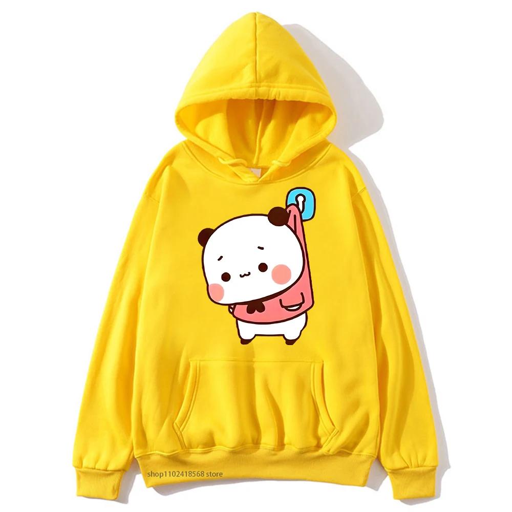 Cute Bubu and Duud Is Hanging In The Wall Funny Hoodie Panda and Brownie Bear Graphic Sweatshirt Clothes
