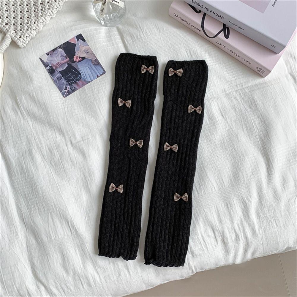 White Knitted Socks Bow Tie Lolita Long Socks Cute Leg Warmer for Women Girls