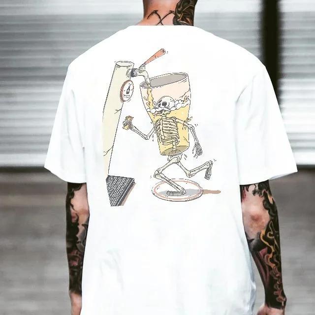 Harajuku Gothic Skulls Tshirts Men Loose Short-sleev Tops Oversized Hip-hop Punk Tee Male XS-4XL Tees Summer Ropa Hombre Tee