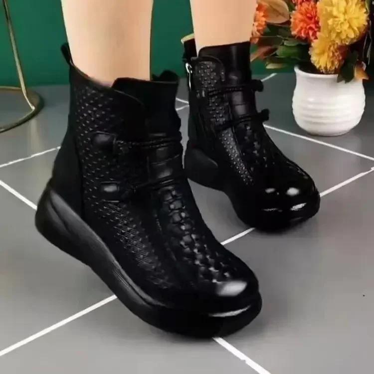 Kış Platform Botlar Kadın Bilekte Bot Retro Anne Ayakkabıları Etnik Sıcak Peluş Rahat Yumuşak Taban Su Geçirmez Kadın Ayakkabısı Botas Mujer
