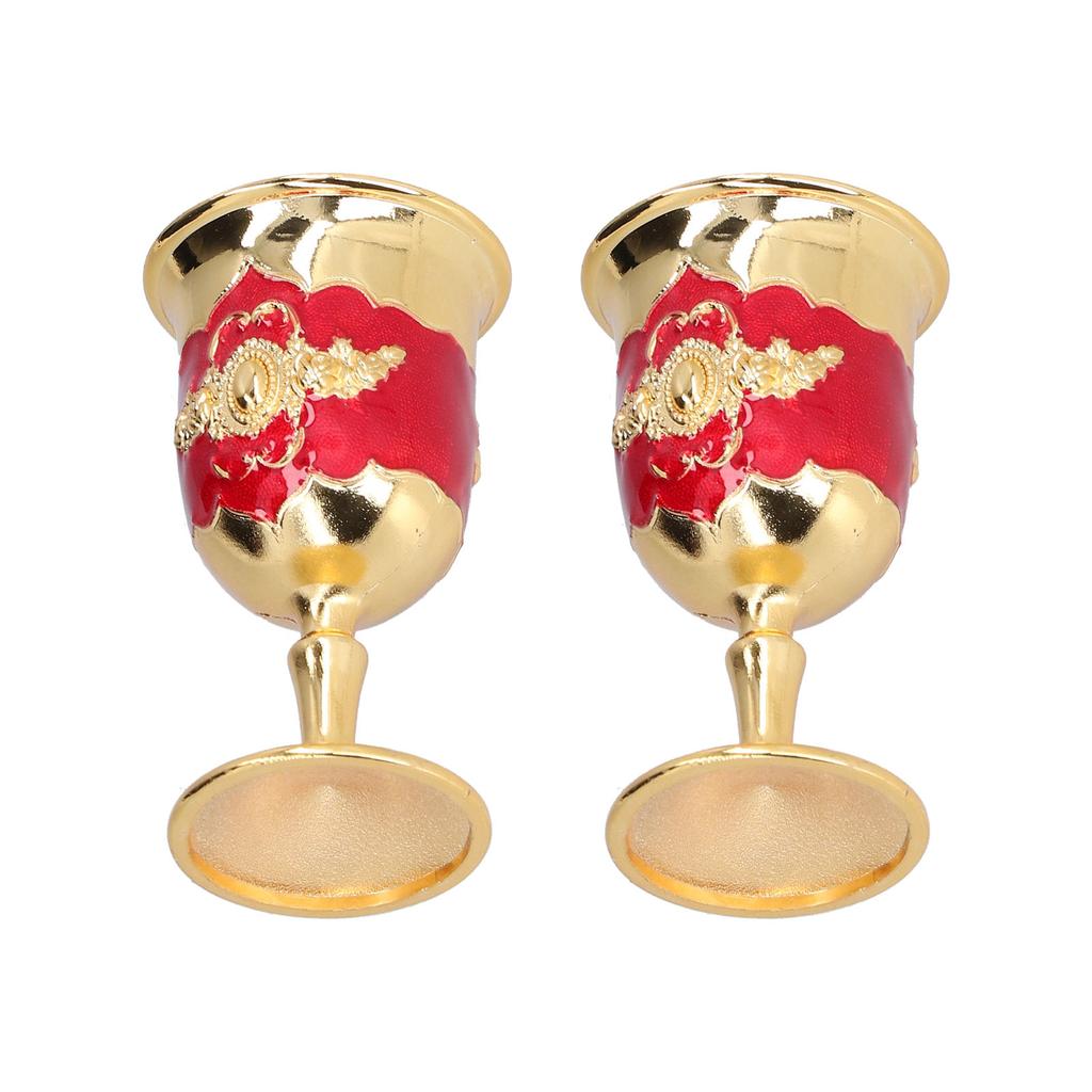 2pcs Metal Goblets Exquisite Painted Flower Pattern Vintage Court E Glass for Bar Drinkware Gift