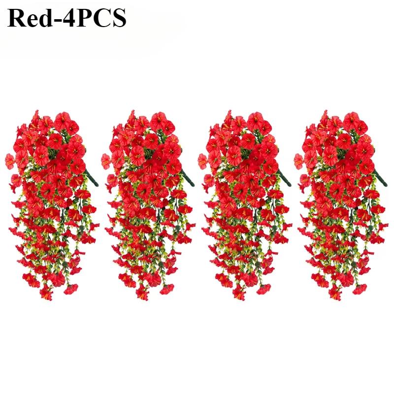Artificial Faux Plants Flowers Fake Silk Fuchsia UV Resistant Realistic Morning Glory for Hanging Planter Porch Patio Decoration