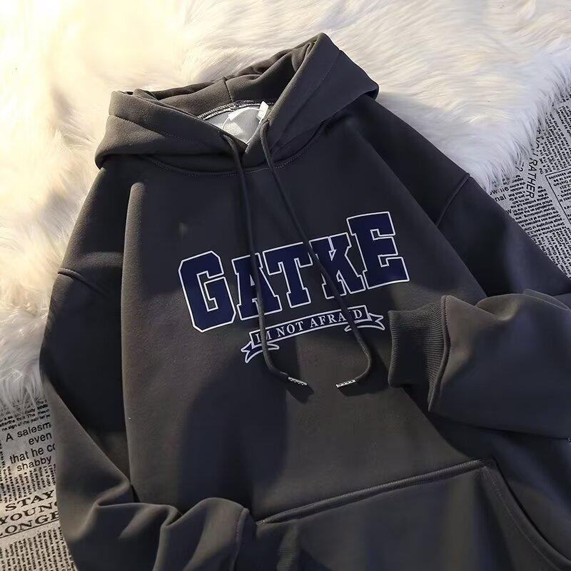 

Мужской свитер с капюшоном, повседневный свободный модный топ с буквенным принтом, универсальное пальто 5XL темно-серого