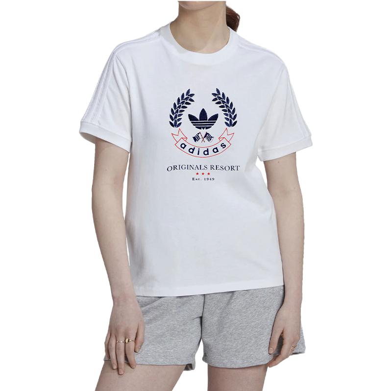 Adidas Originals Graphic Tee Classic Round Neck Sports Short Sleeve T-Shirt Women tops White HL6556