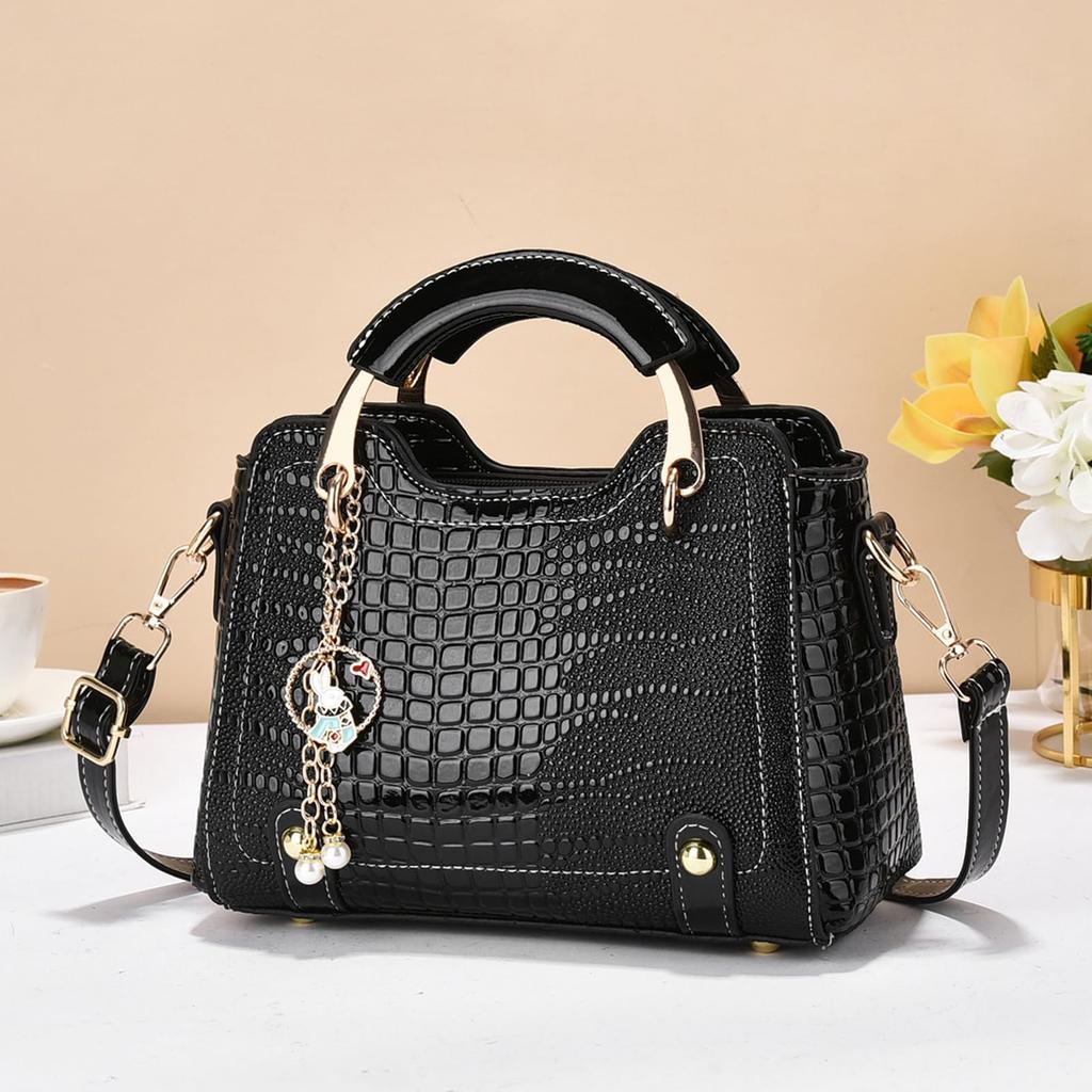 NICOLE & DORIS Women's Crocodile Embossed Handbag, 2-Way Shoulder Bag, Large Capacity, Waterproof, Popular, Double-Layered, Divided, with Bottom
