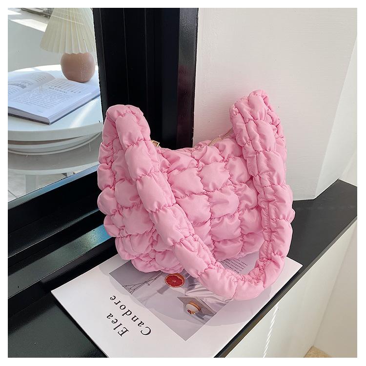 

Японская и корейская складная сумка-облако, нишевый дизайн, сумка-пузырь на одно плечо, розовая клетчатая сумка-пельмень, нейлоновая сумка для женщин