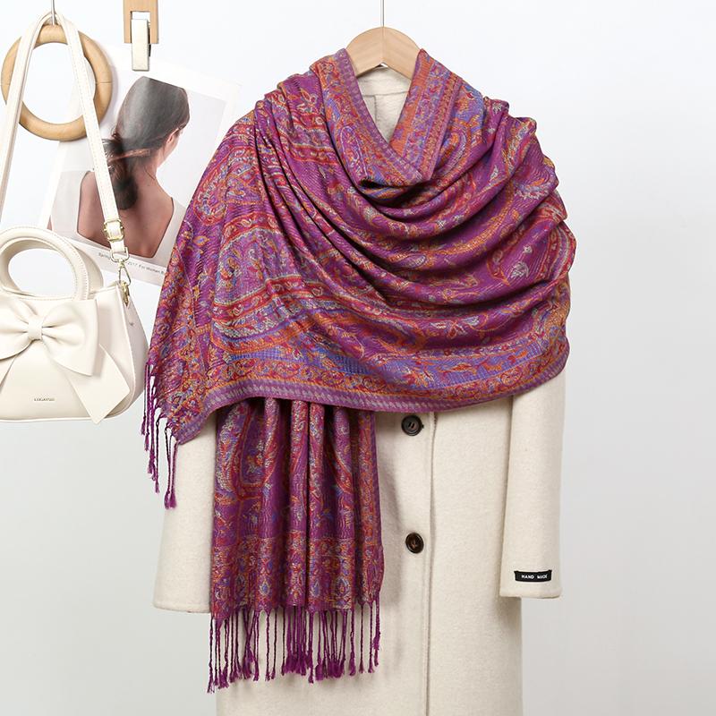Luxury Autumn Winter Scarf Women Pashmina Shawls Cashmere Blanket Warm Chunky Stoles Lady Elegant Poncho Floral Bufanda