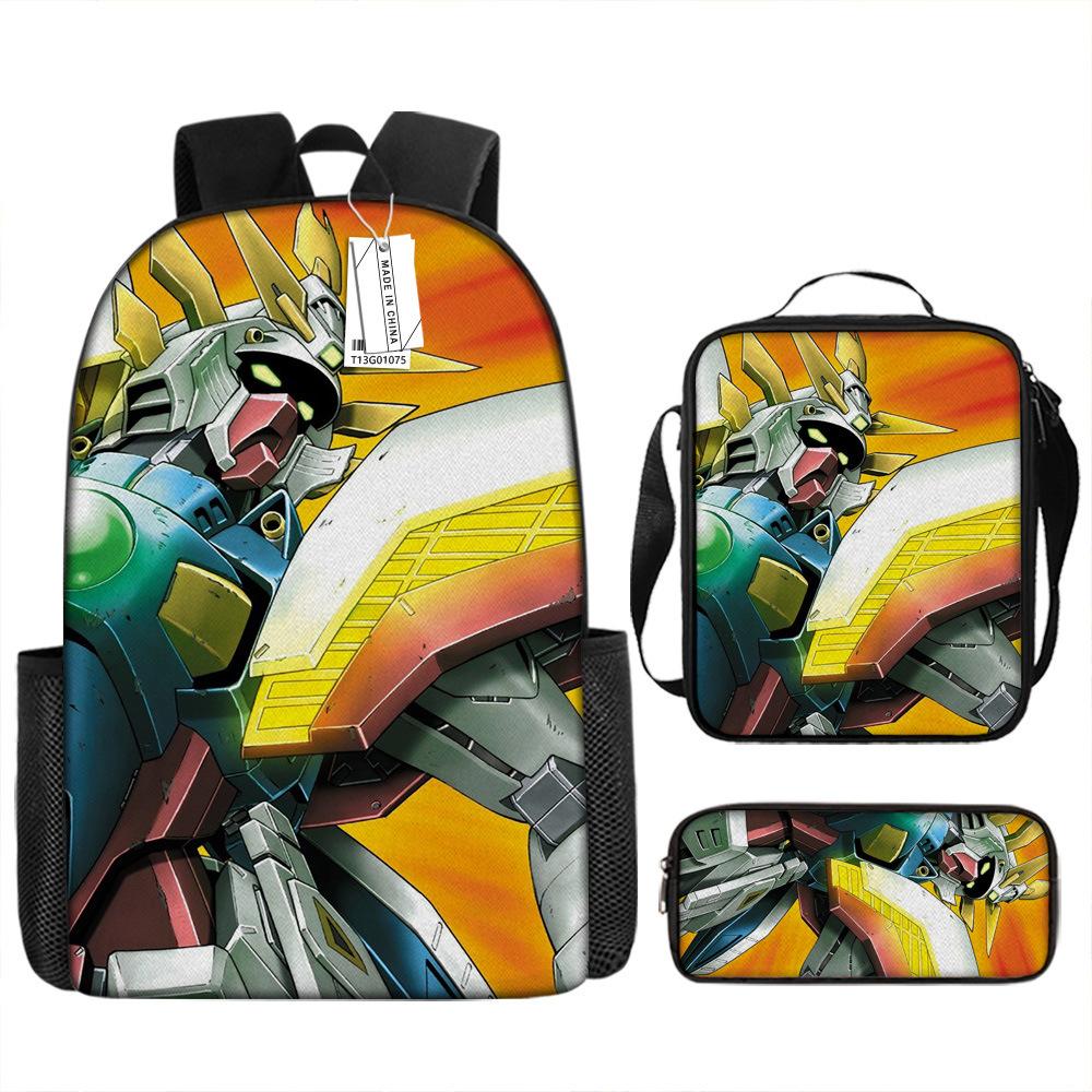 Gundam Mecha Schultasche Jungen und Grundschüler Ultraleichter Rückenschutz Rucksack Jungen Animation Kinderrucksack Dreiteiliges Set