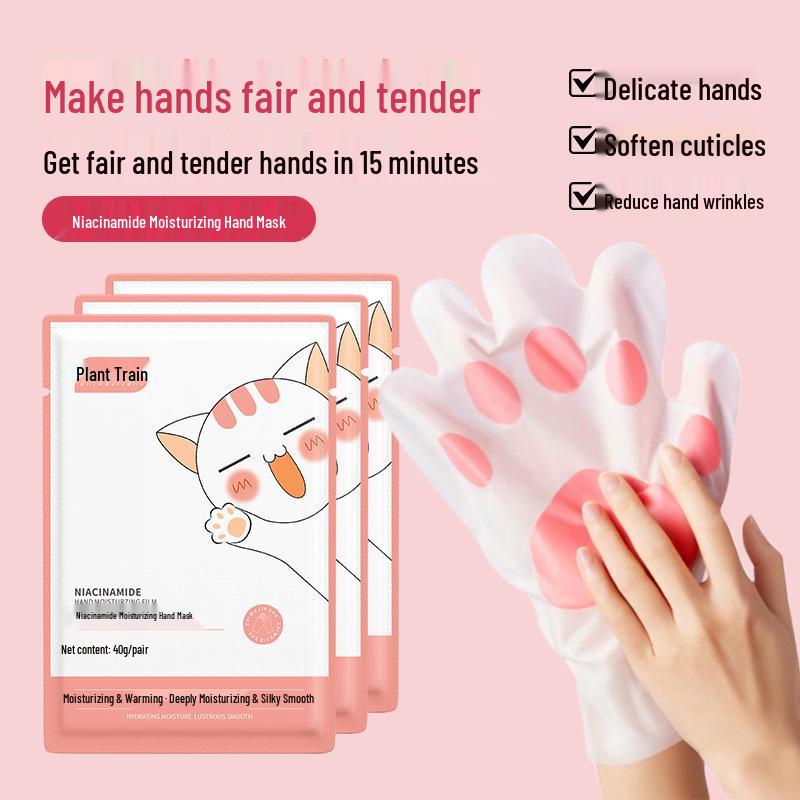 Niacinamide Cat Paw Hand Mask: Hydrating, Whitening, and Nourishing Gloves for Fine Line Reduction and Manicure Care.