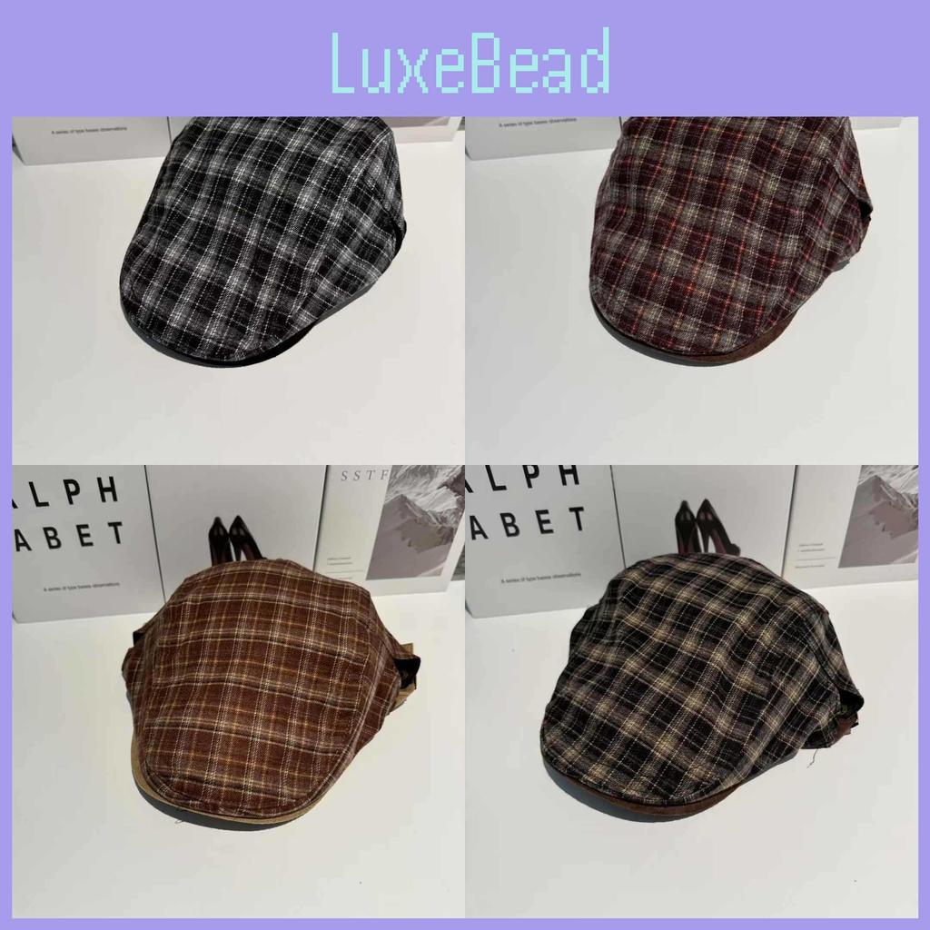 Flat Vintage Plaid Cap Breathable Polyester Beret For Casual And Office Wear