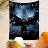 A dark-clad warrior stands amid bats and debris, castle in the background. Patterned tapestry for bedroom and living room home decor