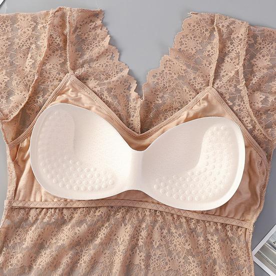 Women Lace Top Mesh Sheer Short Sleeve V Neck Undershirt with Padded Bra Floral