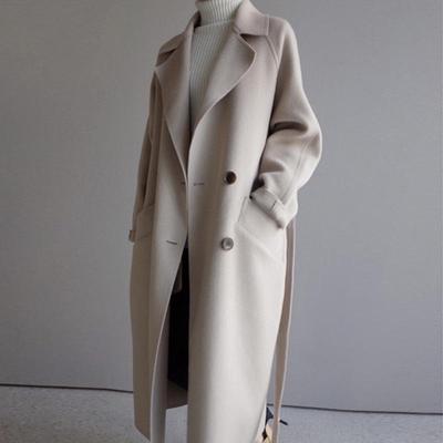 Abrigo de Forro Polar de Doble Cara de Largo Medio para Mujer - Color Sólido, Nuevo Estilo Otoño/Invierno 2020, Lana Imitación