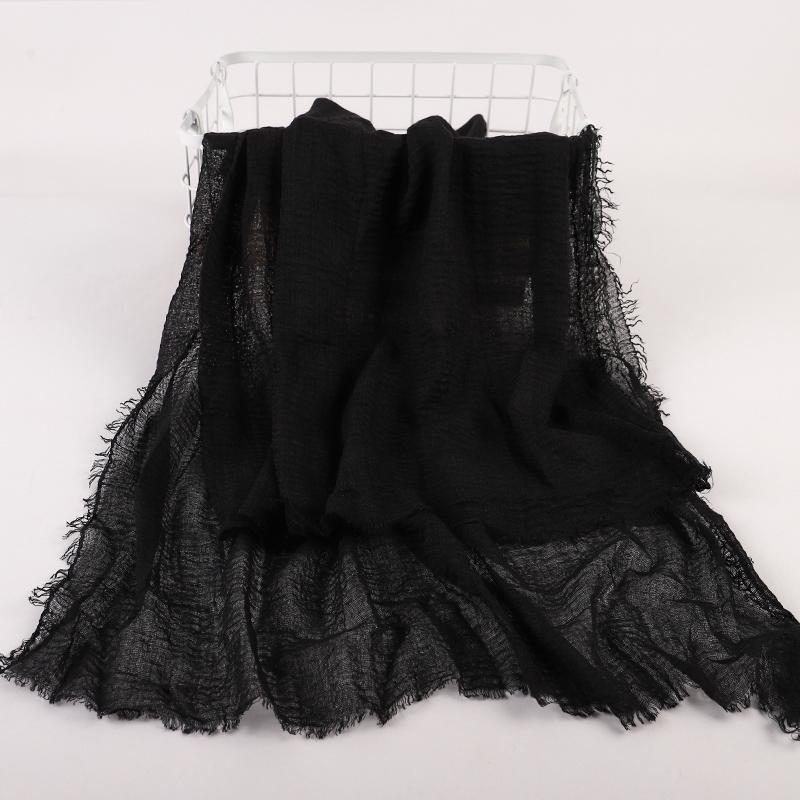 Ramadan Cotton Crinkle Headband Veil Scarves Women Solid Color  Head Wraps Long Scarves Turban Headband Muslim Fashion Headscarf