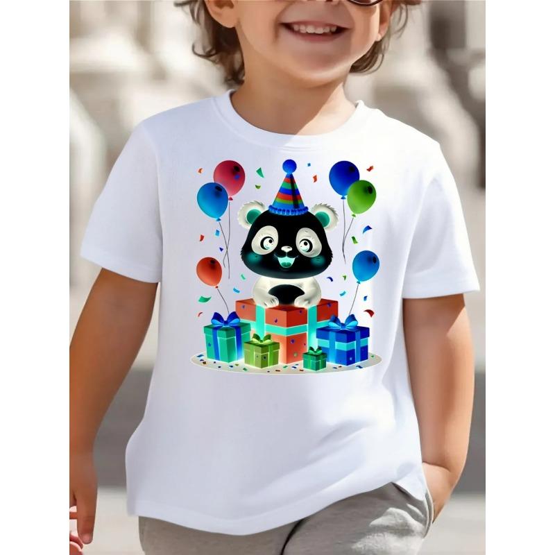 European sizes Cute Panda Birthday Party Balloons Gifts Little Boys Cotton T-Shirt Soft & Comfortable Everyday Top, Comfortable and Breathable