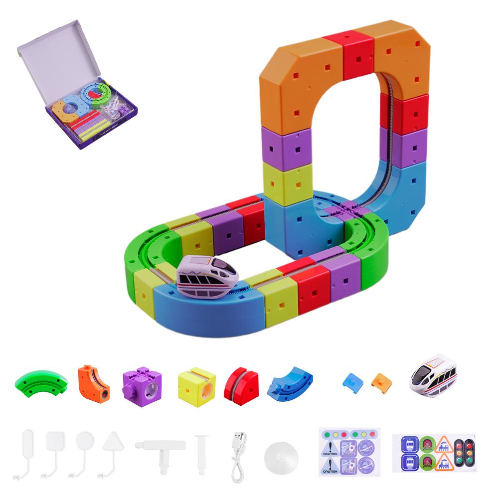 Electric Magnetic Track Set with Anti-Gravity Vehicles DIY Assembly Magic Track Train Building Block Creative STEM Building Toy