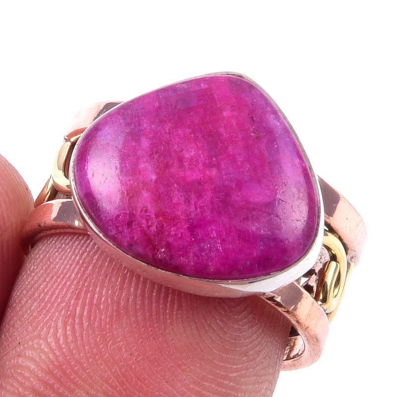 

Natural Rainbow Moonstone 925 Sterling Silver Two Tone Jewelry Ring S.7 j1a58