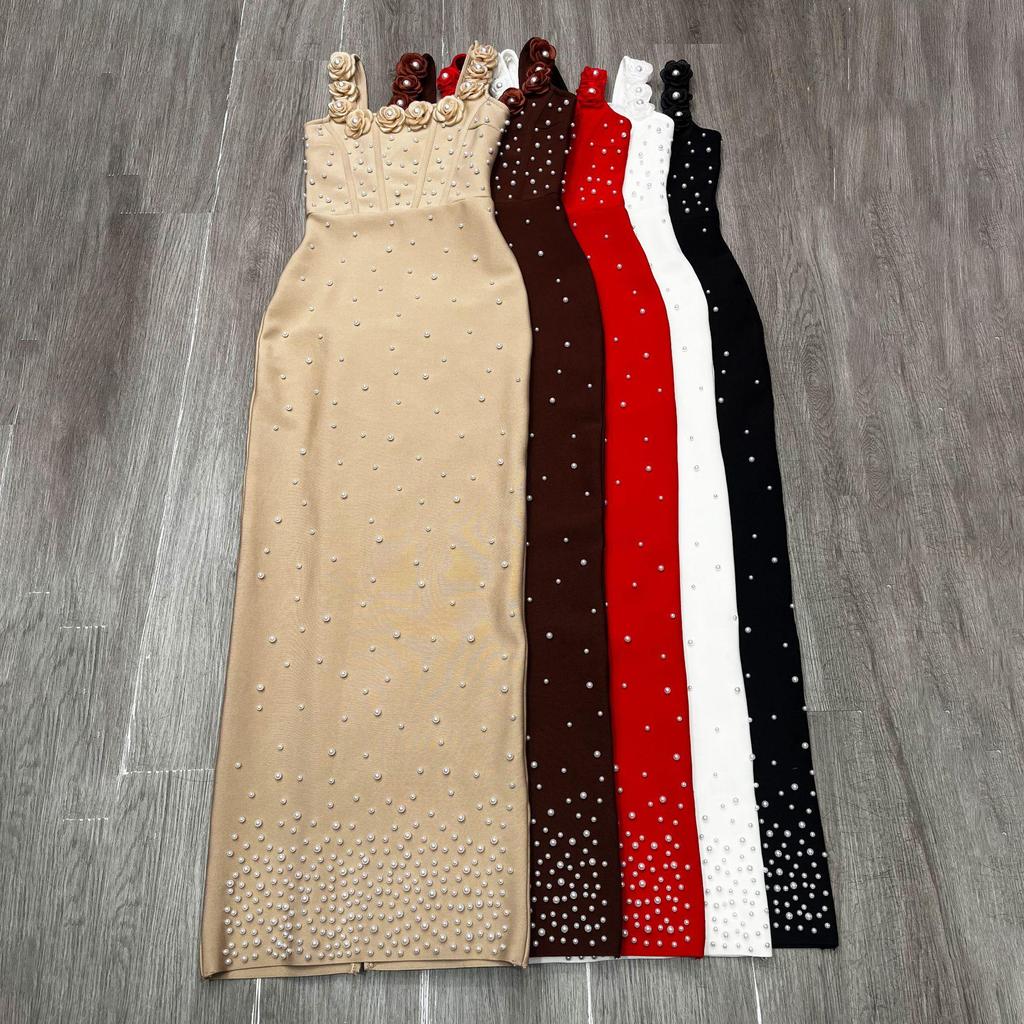 Elegante Vestido de Noite Bandage Quadrado com Alças Finas e Contas