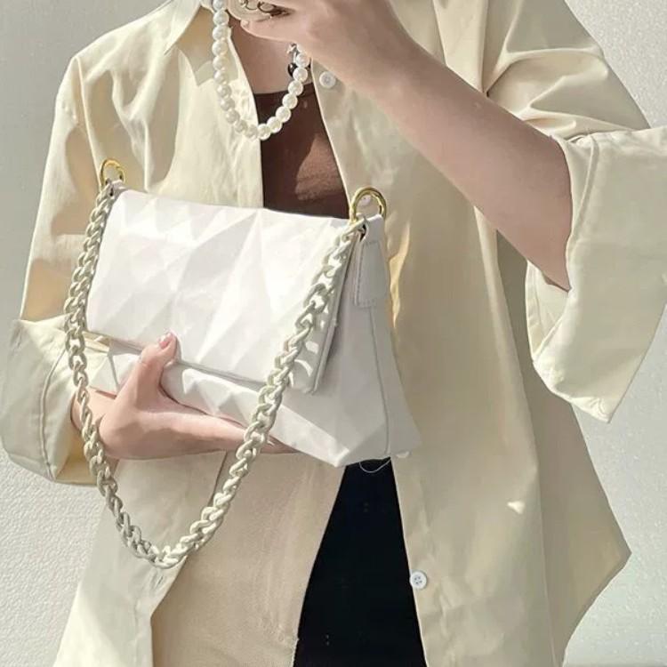 Rhombus Chain Geometric Underarm Bag Women'S High-End Niche Design Solid Color Fashion Shoulder Messenger Bag