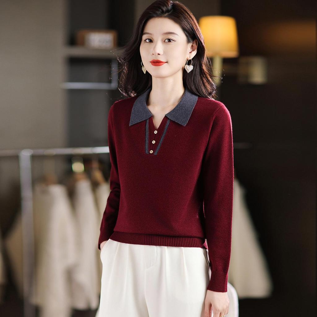 Women's High-End Knit Wool Lapel Sweater - Stylish Spring/Autumn Outerwear Versatile Top