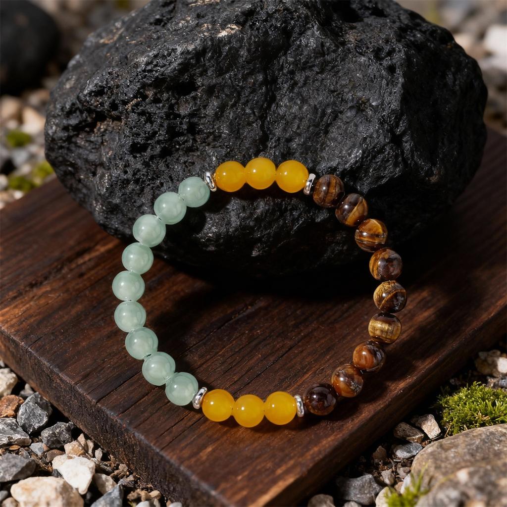 Festive Gifts Tiger Eye Yellow Agate Green Aventurine Beaded Bracelet Natural Fashion Jewelry For Men Women Daily Wear Gift