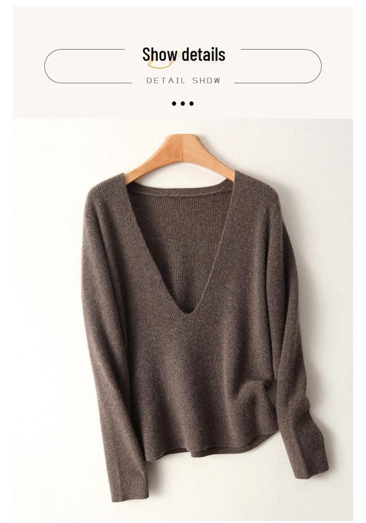 Women's V-Neck Wool Knit Slimming Sweater - Long Sleeve Base Layer