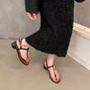 Niche Thick Heel French Toe Sandals Fairy Shoes 2025 New Summer Black Temperament with Skirt Roman Shoes