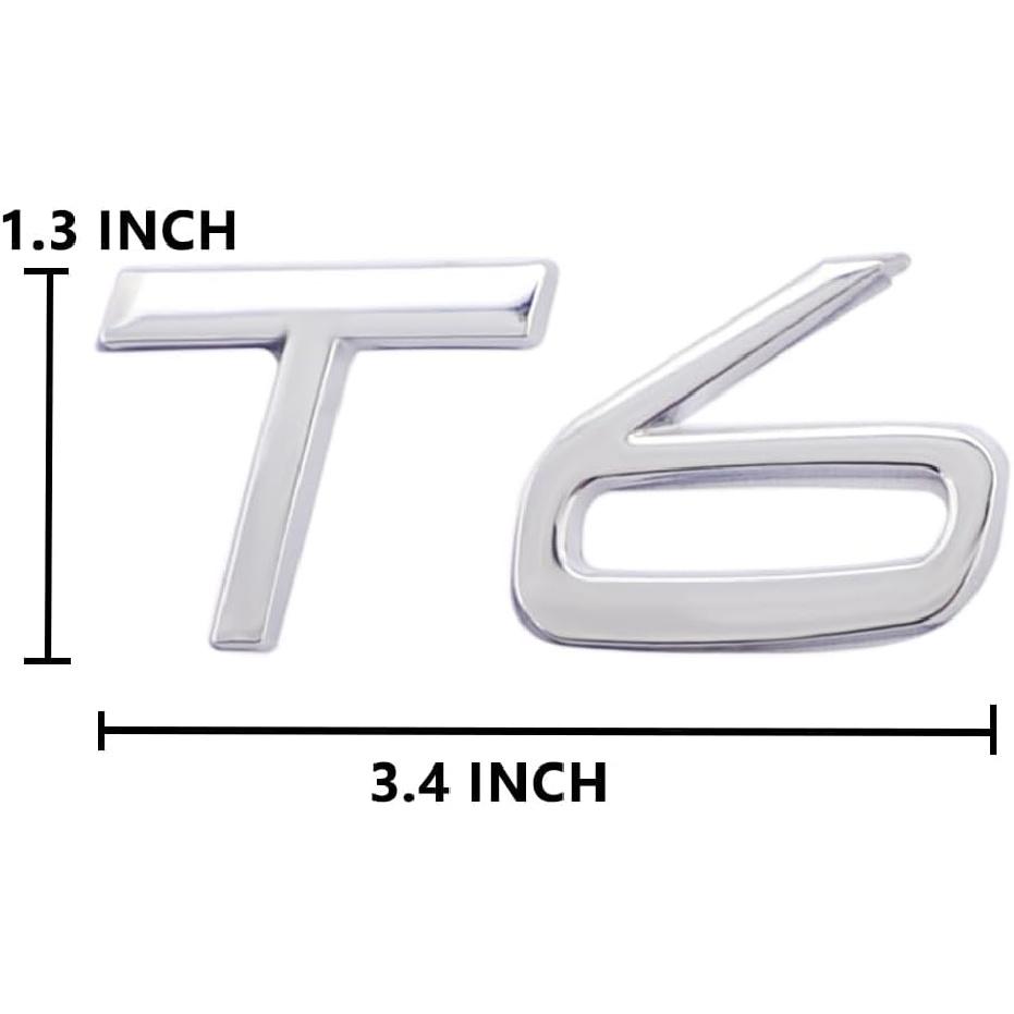 T6 Emblem 3D Metal Badge Car Hood Truck Door Side Fender Rear Trunk Emblem Sticker Decals for Volvo XC60 S60 V60 Polester (Silver)