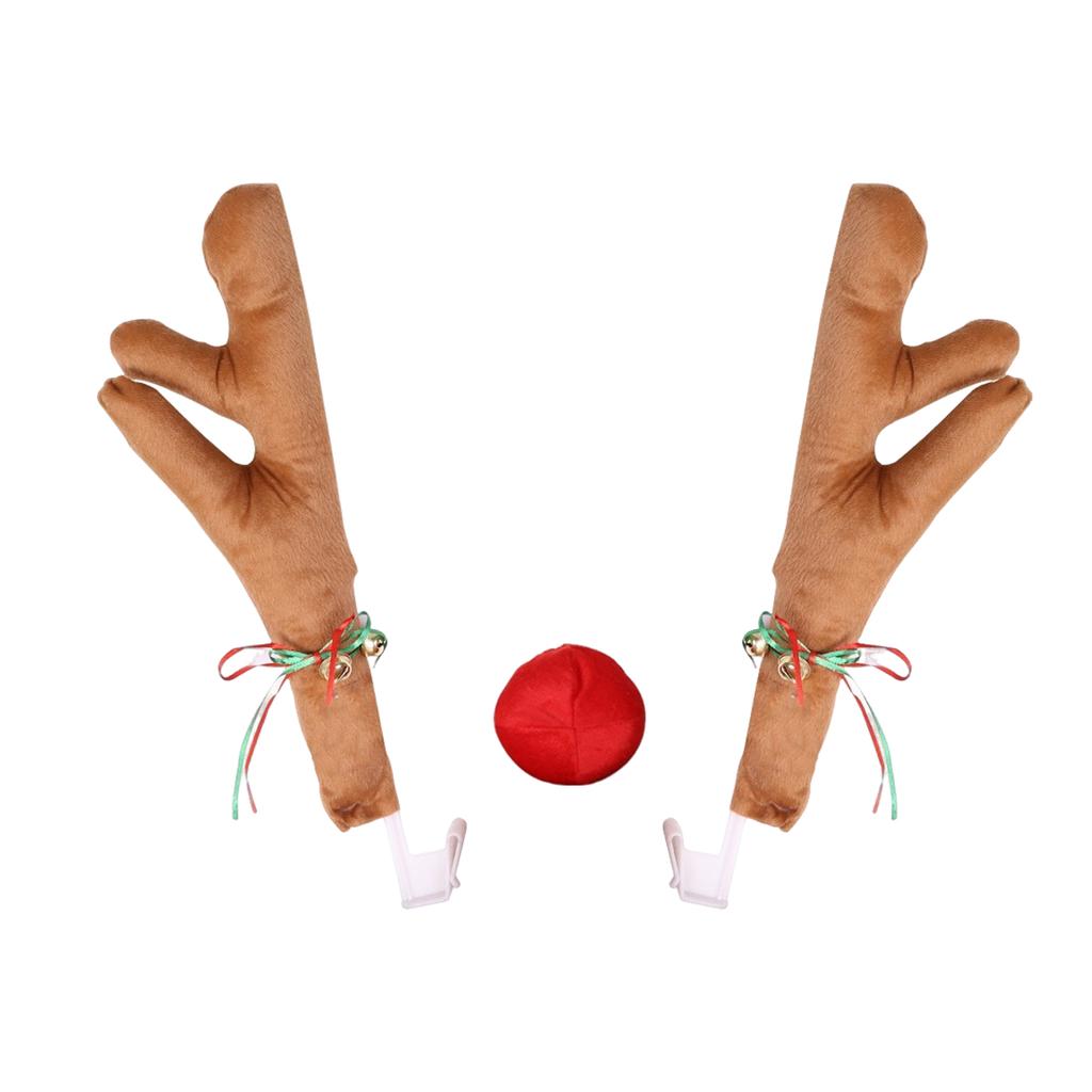 Rudolf Reindeer Antlers Car Horn Set For Christmas Decor Reindeer Antlers With Bell Shaped Ball Cart