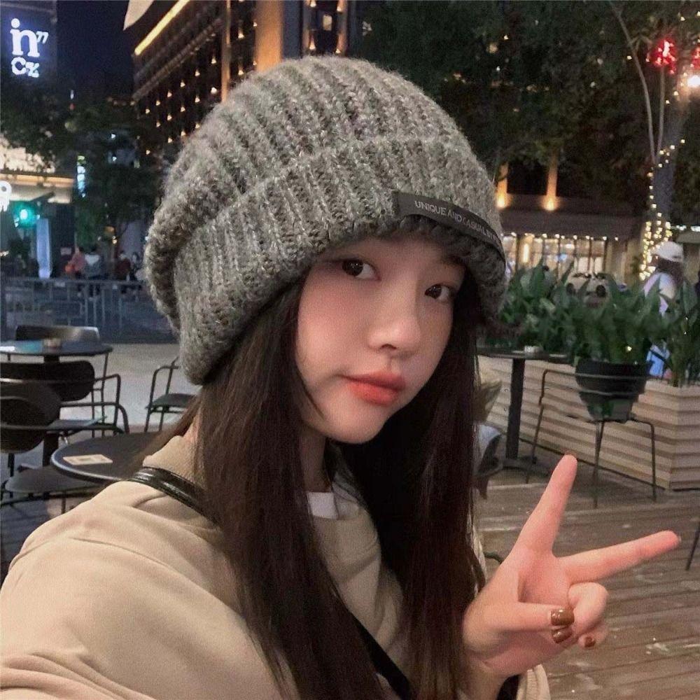 Solid Color Knitted Beanies Thicken Wool Cold Cap Simple Simple Skullies  Outdoor