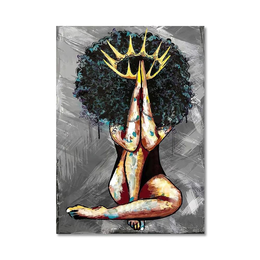 Black Woman With Crown Model Wall Art Poster Faceless Nordic Mural Modern Home Decor Canvas Pictures Prints Living Room Decorate