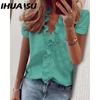 IHUASU Women's Fashion Casual Solid Color Print Short Sleeve V Neck Blouses & Shirts