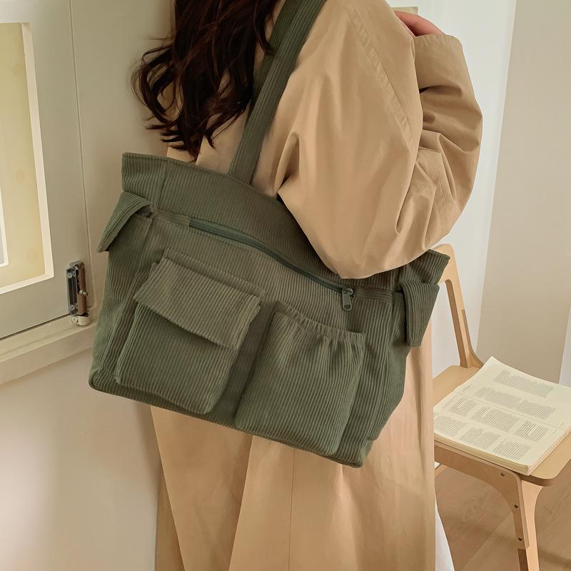 Autumn and winter large-capacity premium commuter tote bag women's corduroy casual shoulder strap underarm bag